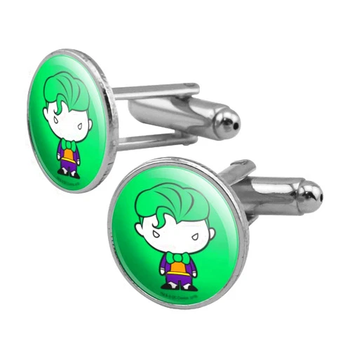 GRAPHICS & MORE Batman Joker Cute Chibi Character Round Cufflink Set Silver Color