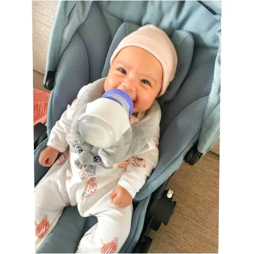 Fuzzy Feeder Our Fuzzy Feeder Bottle Holder for Self Feeding - Velcro Closure System for Secure and Adjustable Fit - Adorable Baby Friend for Feeding and Playtime (Elephant), Brown