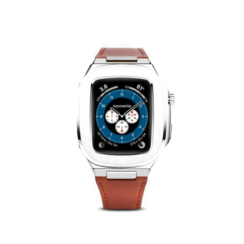 Kasper Maison Apple Watch Case with Italian leather band compatible with 44mm Apple Watch Series 6/5/4/3/SE - 316L Stainless Steel Case and Italian Vachetta leather Apple Watch Bands