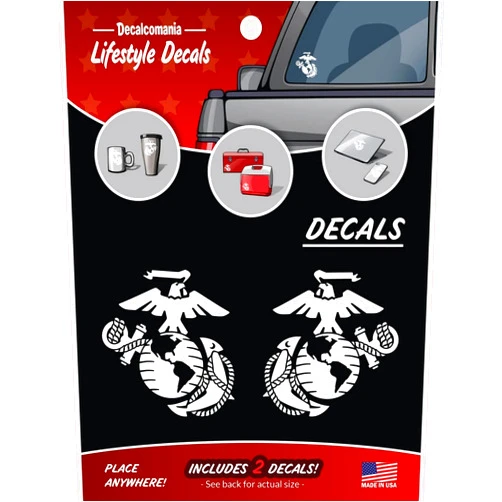 DECALCOMANIA LIFESTYLE DECALS Decalcomania United States Marine Corps EGA Eagle Globe & Anchor Vinyl Decals - Set of 2 4in White USMC Emblem Stickers for Tail Lights - Marine Corps Stickers and Decals for Car Windows or Tail Lamp
