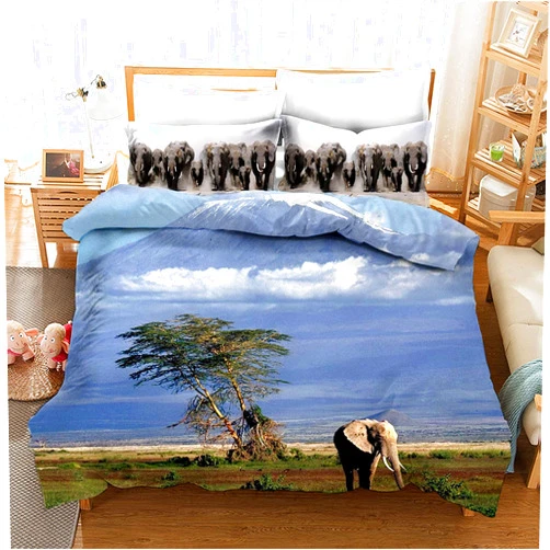 Annier Duvet Cover Comforter Sets Bedding 3D Printing Elephant Nature Primeval Forest Harmonious 3/4PCS with Quilt Covers/Pillowcases, Twin/Full/King/Queen (5,Full(200x229cm-3pcs))