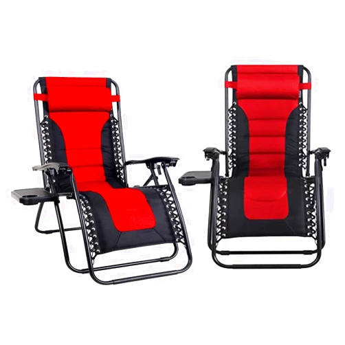 Generic Red Zero Gravity Reclining Chair Set 2 Piece Pad Soft Foldable Detachable Pillow Armrest Sturdy Steel Frame Extra Large Cup Holder Indoor Outdoor Home Office Picnic Trip Garden Beach 300 Ibs Capacity
