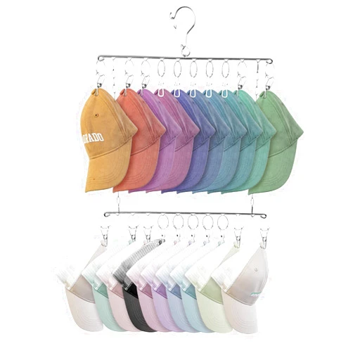 Gumilyo Hat Organizer, Stainless Steel Hat Hangers for Closet with 20 Clips (Include 10 Heavy Duty Clips), Hat Rack Hat Storage for Baseball Caps, Fits All Caps, Silver