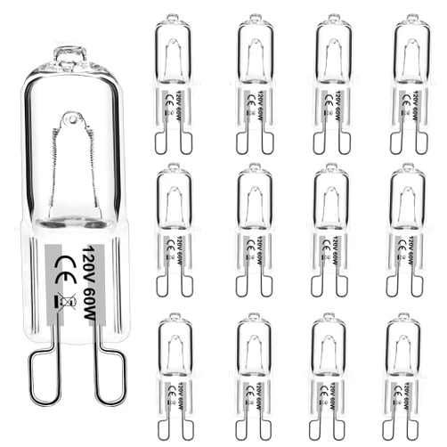 WeshLMPO G9 Bulb 60W G9 Halogen Light Bulbs 2 Pin for Range Hood Lights, Microwave Ovens, Bathroom Light Bulbs, Chandeliers 120V 2700K Warm White 12 Pack