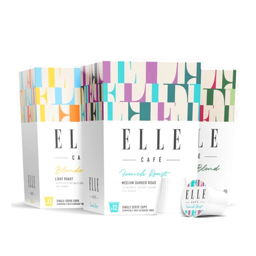 ELLE Café© Variety Pack K-Cup Coffee Pods - 36 Count - Blonde, French Roast, Italian Blend - Single-Serve Coffee Pods, Compatible with Keurig Coffee Machines