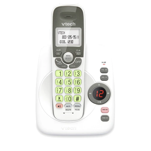 VTECH VG104 DECT 6.0 Cordless Phone for Home with Answering Machine, Blue-White Backlit Display, Backlit Buttons, Full Duplex Speakerphone, Caller ID/Call Waiting, Reliable 1000 ft Range (White/Grey)
