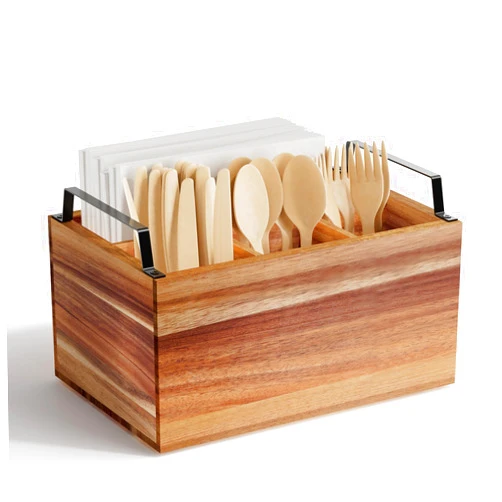 Yaoyiizy Wooden Silverware Caddy Organizer, Acacia Wooden Silverware Holder, Utensil Holder for Party, Utensil Organizer for Countertop, Wood Color