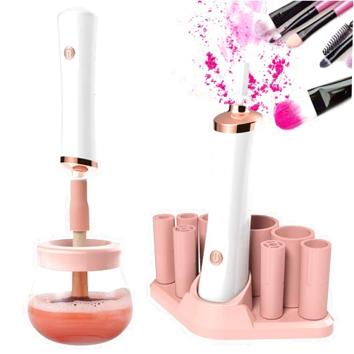 Senbowe Upgraded Makeup Brush Cleaner and Dryer Machine, Electric Cosmetic Automatic Brush Spinner with 8 Size Rubber Collars, Wash and Dry in Seconds, Deep Cosmetic Brush Spinner for Brushes