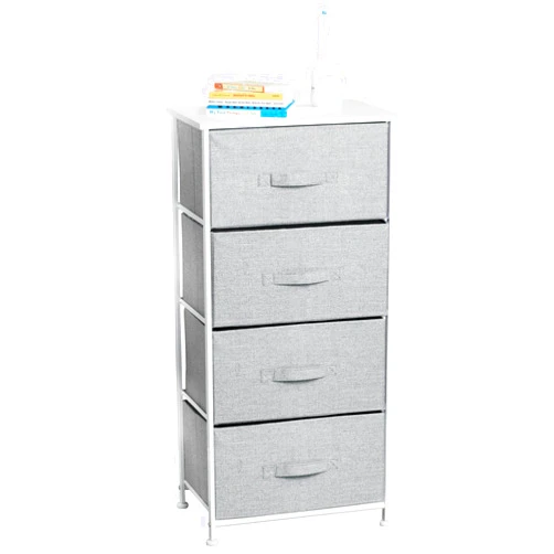 mDesign Tall Dresser Storage Tower Stand with 4 Removable Fabric Drawers - Steel Frame, Wood Top Organizer for Bedroom, Entryway, Closet - Lido Collection - Gray