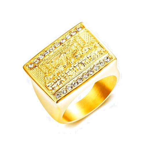 LAIMIUMIU33 Iced out Ring for men Thirteen Apostles CZ ring Hip Hop ring The Last Supper 316 Stainless Steel Radiant Biker Rings Bling Cuban style Iced Out Jewelry Punk Ring Club ring Heavy Metal ring Ceremony plated gold