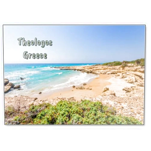 Photomagnet Beautiful Sunny Coast View to Greek Beach Mediterranean Blue Sea with Crystal Clear Water and Pure Sand Empty Place with Some Mountains Rocks, Theologos, Kefalos, Kos, Design 1, Fridge Magnet