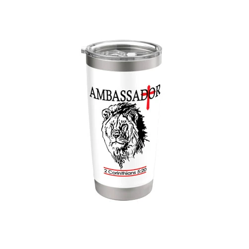 Faith & Blessings Christian Gifts & Everyday Wear Christian Lion of Judah Templar Style Ambassador Verse Stainless Steel Insulated Tumbler