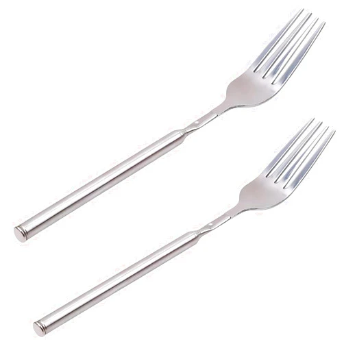 Generic 2PCS Stainless Steel Telescopic Long Handle Fork, BBQ Stainless Steel Retractable Fork Extendable Dinner Fruit Dessert Fork Durable 8.7-25.4inch