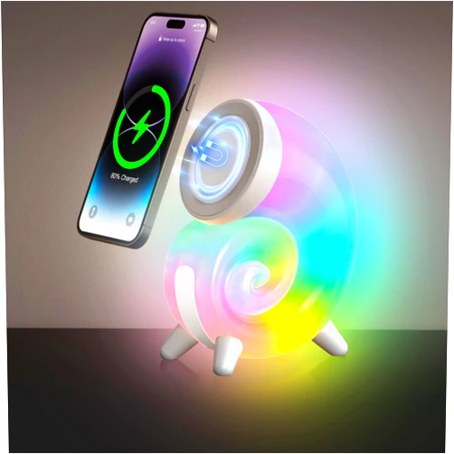 LeeNabao Mini Conch Magnetic Wireless Charging Atmosphere Lamp, 15W Wireless Charging Station, Touch to Adjust Lighting, Colorful RBG Light (White)