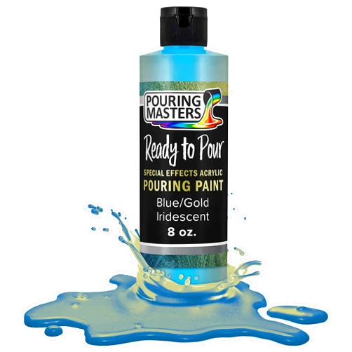 U.S. Art Supply Pouring Masters Blue/Gold Iridescent Special Effects Pouring Paint - 8 Ounce Bottle - Acrylic Ready to Pour Pre-Mixed Water Based for Canvas, Wood, Paper, Crafts, Tile, Rocks and More
