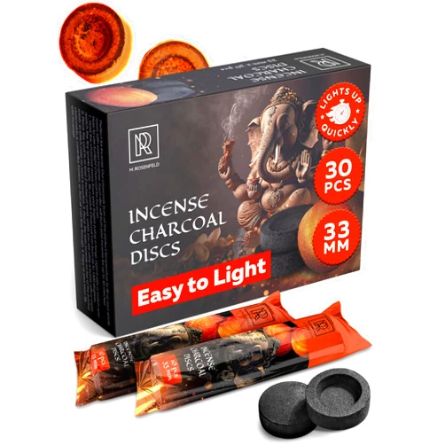 M. ROSENFELD Charcoal Discs to Burn Incense - 30 pcs Charcoal for Incense Burning - 33 mm Most Quick Light Coals Tablets by M. ROSENFELD - 33 mm Resin Burner Rolls – Pack of 30 Instant Fire Coal Tablets