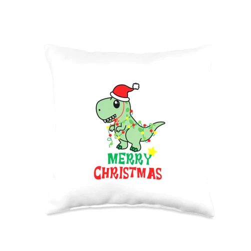 Meako Gifts Merry Christmas Dinosaur Throw Pillow, 16x16, Multicolor