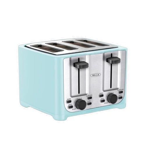 bella 4 Slice Toaster with Auto Shut Off - Extra Wide Slots & Removable Crumb Tray and Cancel, Defrost & Reheat Function - Toast Bread & Bagel, Stainless Steel and Aqua