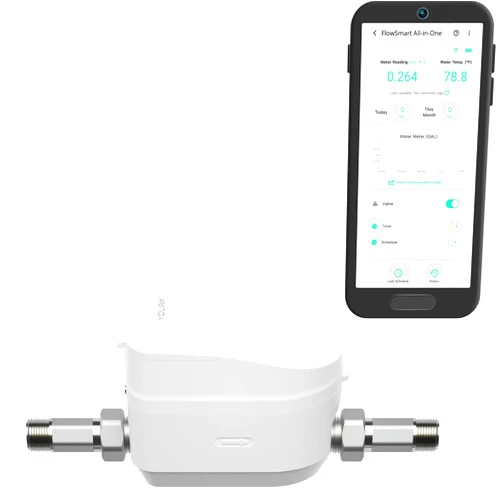 YoLink FlowSmart All-in-One: Includes Smart Water Meter and Automatic Shutoff for 1-Inch Pipes, Real-Time Leak Detection, App-Controlled, Over 10 Years Battery Life, Requires YoLink Hub