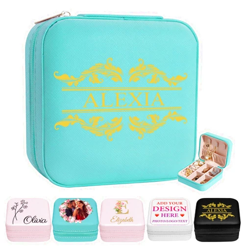 Farmelov Personalized Jewelry Organizer Box with Name,Custom Travel Jewelry Case Small Storage Leather Box Portable Bridesmaid Proposal Boxes Valentine Birthday Wedding Gift for Girl Her Mom Women