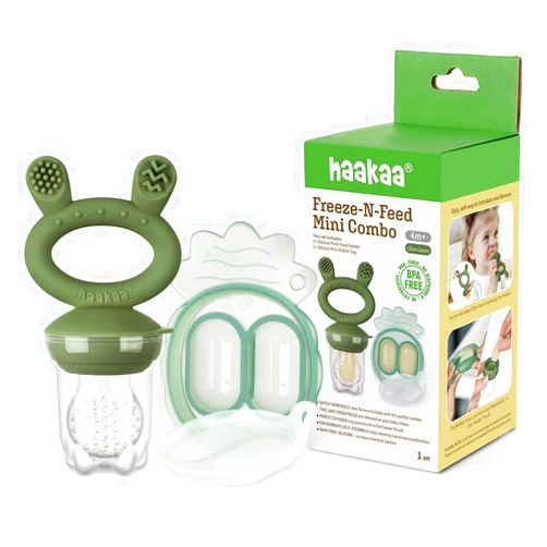 Haakaa Freeze-N-Feed Mini Combo with Silicone Food Feeder & Silicone Mini Nibble Tray|Baby Solid Food Self Feeder|Breastmilk Popsicle Mold Storage & Feeder for Soothing Baby Gums 1 PK