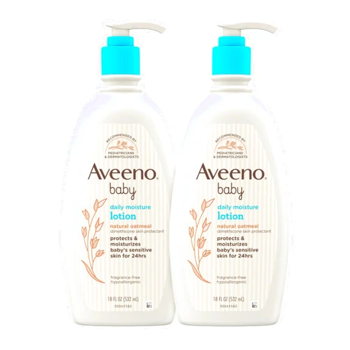 Aveeno Baby Daily Moisture Body Lotion for Delicate Skin, Natural Colloidal Oatmeal & Dimethicone, Hypoallergenic Moisturizing Lotion, Fragrance- & Paraben-Free, Twin Pack, 2 x 18 fl. oz