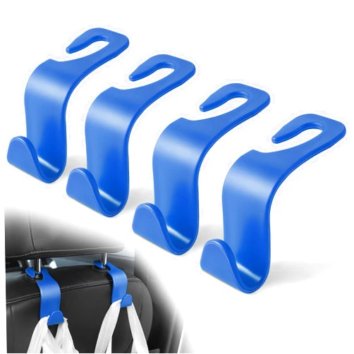 LivTee Car Seat Headrest Hook, Car Headrest Hidden Hook, 4 Pack Universal Auto Car Back Seat Hook Organizer for Purse Coat, Car Interior Accessories (Blue)
