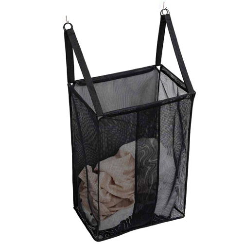 ALYER Wall Hanging Mesh Laundry Hamper,Poolside Toy Storage Baskets with Big Metal Rim Opening,Hardware Included (Black)