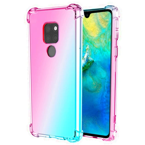Ueokeird for Mate 20 Case, HMA-L29 HMA-L09 Case, Clear Cute Gradient Phone Case Slim Anti Scratch Flexible TPU Cover Shockproof Protective Case for Huawei Mate 20 (Pink/Green)