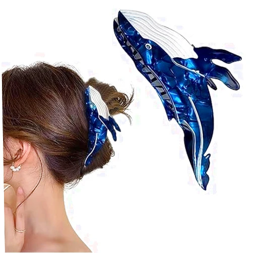 KIGOTWIN Whale Hair Clips, Animal Acetate Cute Claw Clips, Big Claw Clips for Hair Jaw Barrettes, Cute Hair Clips Hair Accessories for Women Girl (Blue)