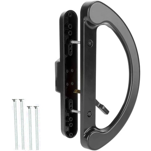 HILLMASTER Patio Sliding Glass Door Handle Replacement Set,Mortise Style Reversible Design Non-keyed Sliding Patio Door Handles, Black Diecast Finish Fit 3-15/16” Screws Hole Spacing