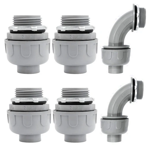 Wocloer 2 inch Liquid Tight Connector PVC Flexible Conduit Connector,180 Degree and 90 Degree UL Listed Liquid Tight Connector, Non-Metallic Electrical Conduit Fittings (6 Pack)