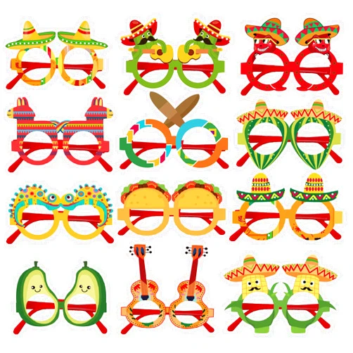 Becfupo 12 Pcs Cinco De Mayo Plastic Party Glasses Frames, Cactus Taco Pinata Fiesta Eyeglasses For Mexican Fiesta Party Decorations, Cinco De Mayo Party Photo Booth Props