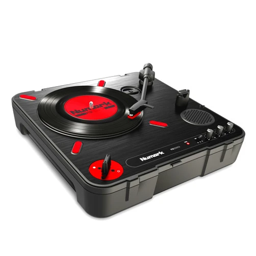 Numark PT01 Scratch | DJ Turntable for Portablists With User Replaceable Scratch Switch, Built In Speaker, Power via Battery or AC Adapter, Three Speed RPM Selection & USB Connectivity