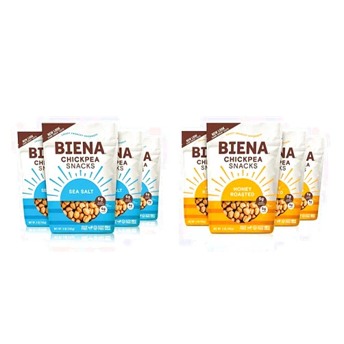 Biena Crispy Roasted Chickpea Snacks Bundle - Sea Salt and Honey Roasted (4-Pack)