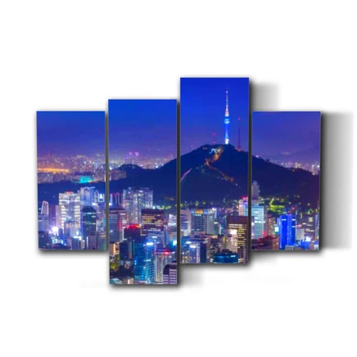 UJOYAFZSIM Canvas Wall Art Seoul City Skyline and N Seoul Tower South Korea Framed Artwork Prints Painting Modern Gallery Posters for Living Room Bedroom Office Home Decoration 4 piece