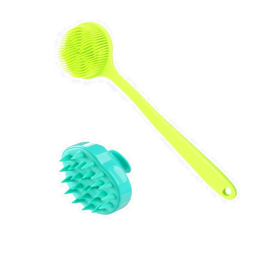 Cinlitek Silicone Body Scrubber & Scalp Massager, Long Handle Back Scrubber for Shower Brush,Exfoliating Body Scrubber, Shower Scrubber for Body Brush, Hair Dandruff Shampoo Brush for Men,Women&Kids