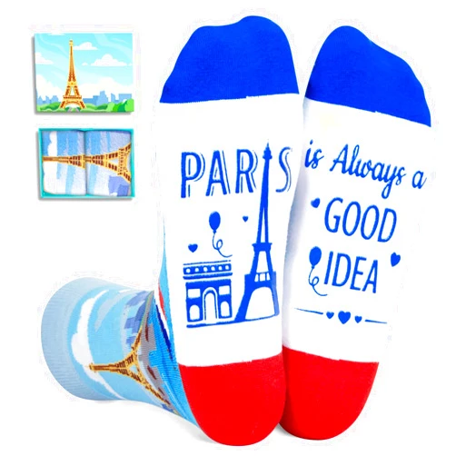 HAPPYPOP Paris Gifts Frenchie French France Travel Gifts for Women Men, Paris Frenchie France Socks Travel Socks