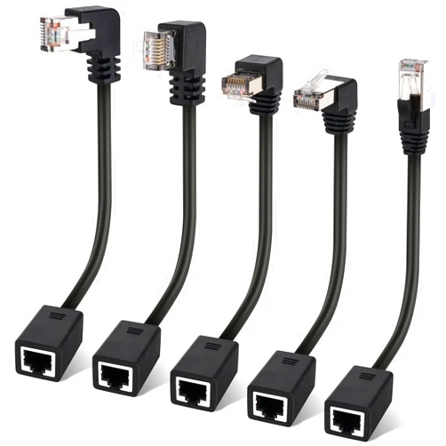 Togconn Cat 6 Ethernet Extension Cable 5 Pack，Multiple Angles（UP/Down/Left/Right/Straight）, Cat6 RJ45 Network LAN Patch Cord Adapter, FTP Shielded Male to Female Connector, Supports CAT5E/CAT5-0.6 Feet