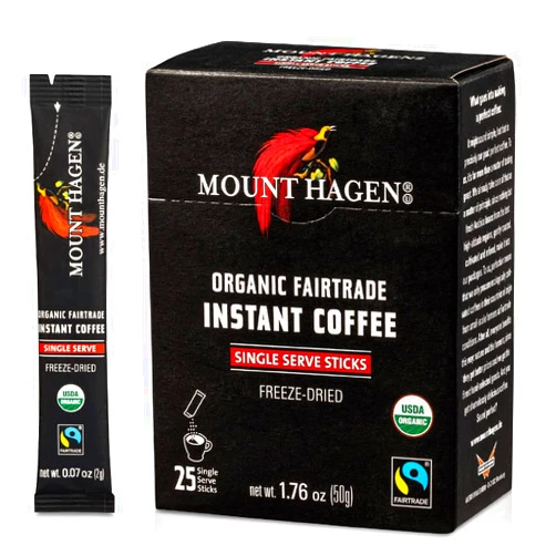 Mount Hagen 25 Count Single Serve Instant Coffee Packets | Organic Medium Roast Arabica Beans | Eco-friendly, Fair-Trade [25 sticks/1.76oz/50g]