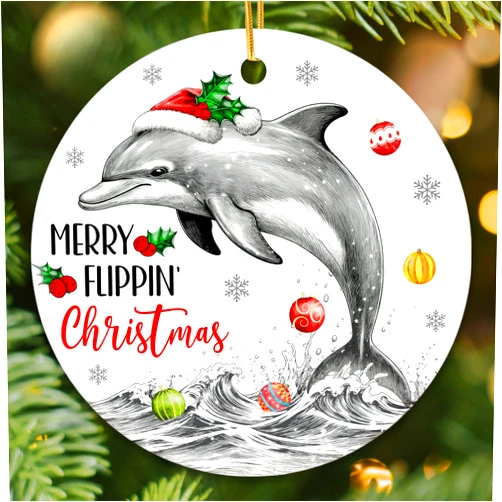 ZAGKOO Dolphin Ornaments for Christmas Tree - Dolphin Themed Gifts for Men, Women - Animal Gift Ideas for Dolphins Lovers, Beach Lovers - Ceramic Xmas Ornaments Tree Decorations