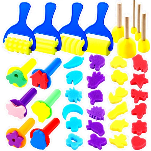 YGDZ Paint Sponges for Kids, 39pcs Early Learning Toddlers Sponge Paint Brushes Stamps Foam Art Craft Drawing Tools
