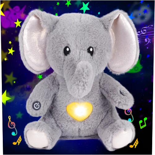 Cuteoy Plush Gray Elephant Star Projector Musical Adjustable Singing Night Light Stuffed Animals Glowing Plushies Toy Gifts for Kids Birthday Easter Christmas,13''