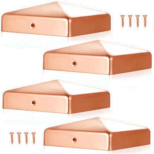 Tandefio 4 Pcs 4x4 Solid Copper Post Cap Fence Post Caps Pyramid Decking Caps with Screw for 4x4 (Actual 3.5x3.5'') Metal Wood Cedar Fence Deck Corridors Mailbox Posts End Cover