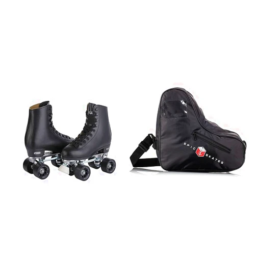 CHICAGO Skates Men's Premium Leather Lined Rink Roller Skate - Classic Black Quad Skates - Size 12, Black & Epic Skates Standard Black Skate Bag, One Size