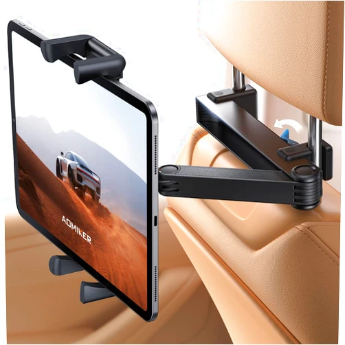 Aomiker Car Headrest iPad Holder - [Aluminium Lockable Arm] Universal Car Tablet Mount Backseat with Foldable Wide Clip, Road Trip Essentials for Kids, for iPad Pro, Air, Mini, Galaxy, 6.1-13” Device