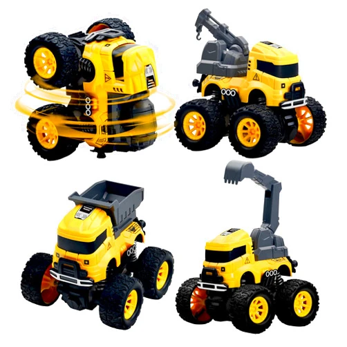 PIIOSER Construction Truck Toys - 4 Pack Excavator, Mixer, Crane, Dump Trucks Push and Go Friction Powered Cars Monster Stunt Vehicles Playset Kids Birthday Party Favors Gifts for 3+ Year Old Boys Girls