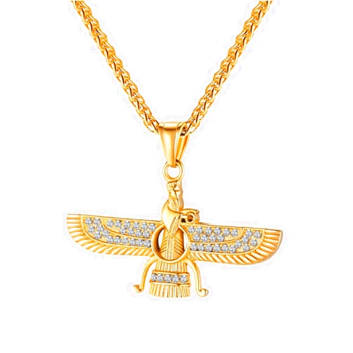 TEMICO Men's 18K Gold Plated Stainless Steel Persian Zoroastrianism Farvahar Pendant Necklace Zarathustra Ahura Mazda Iran Symbol Gift Jewelry