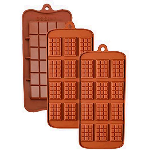 TOPOLMOLD 3 PACK Silicone Chocolate bar and Mini Rectangle Thin Waffle Chocolate DIY Mold Break-Apart Chocolate Chip Silicone mold