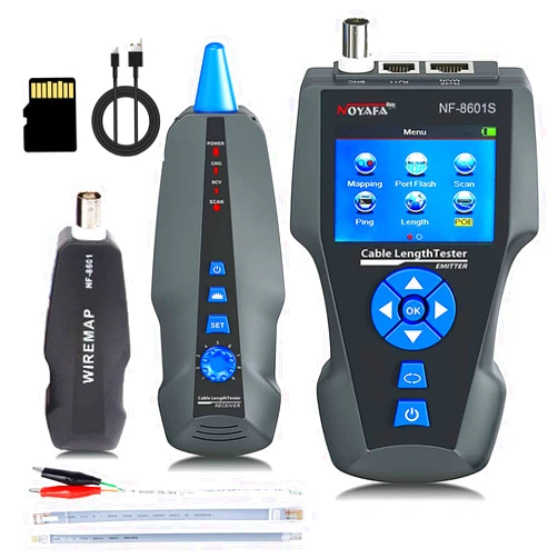 NOYAFA Network Cable Tester, NF-8601S TDR Multifunction LCD Tracer for RJ45, RJ11, BNC, Metal Cable, PING/POE Length Measurement Phone Line Tracer, Diagnostic Tool Tester AT278
